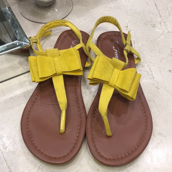 Forever 21 Shoes - Yellow velvet bow sandals size 7 1/2 worn once